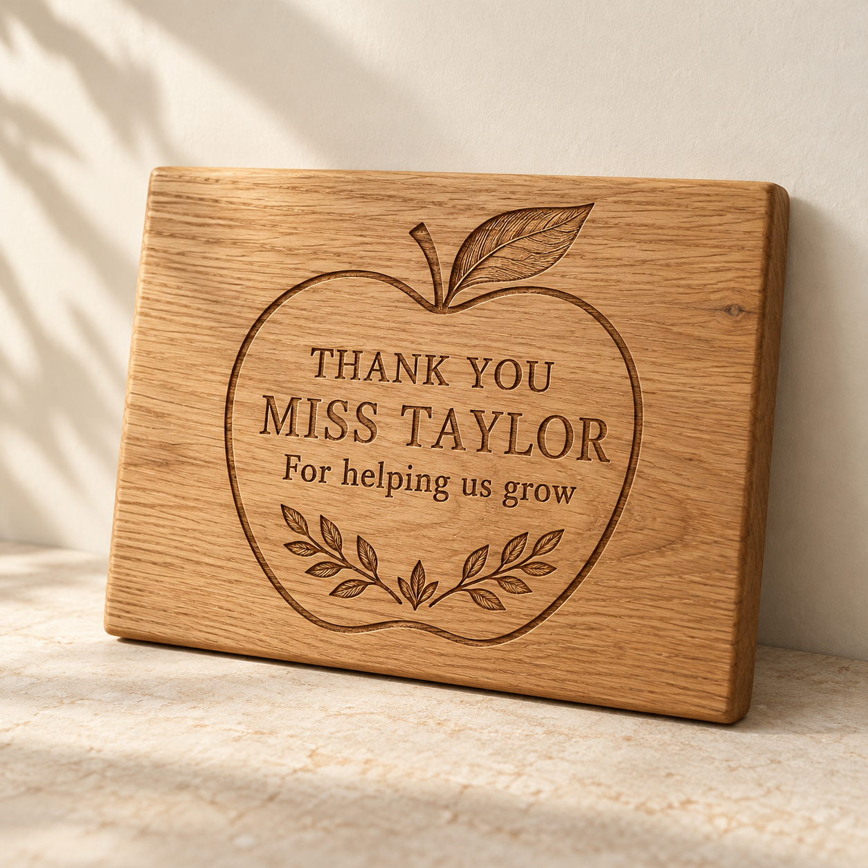 Personalised Oak Teacher Thank-You Plaque — AI-generated design illustration
