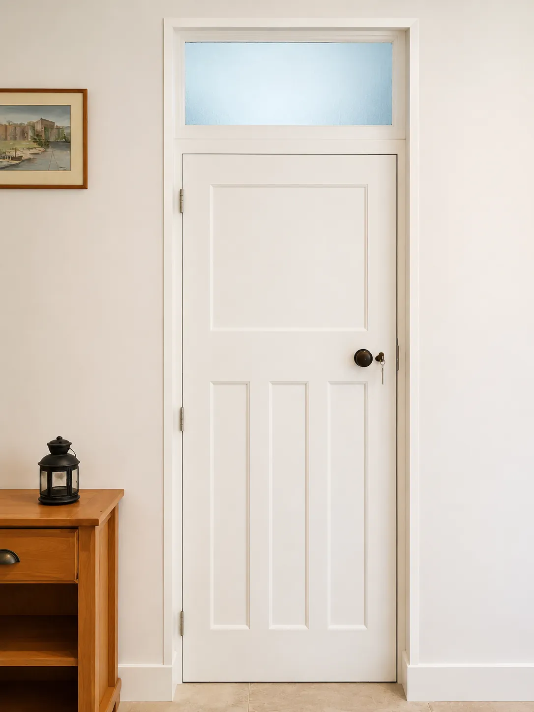 White panelled internal door and fanlight