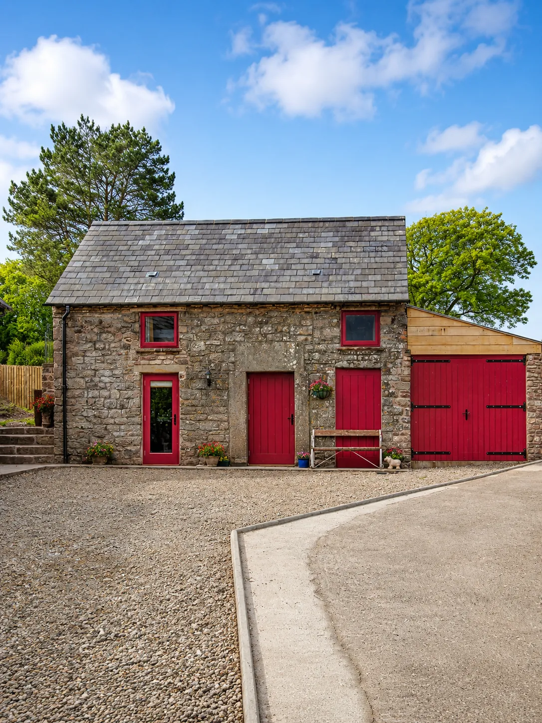 Red painted garage and outbuilding doors
