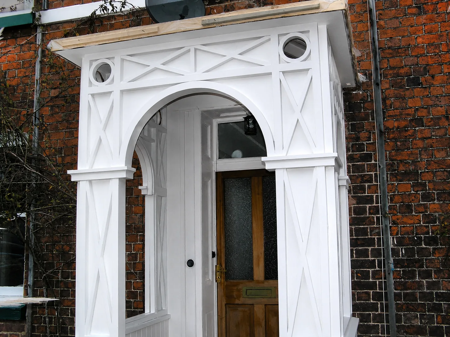 White painted entrance porch