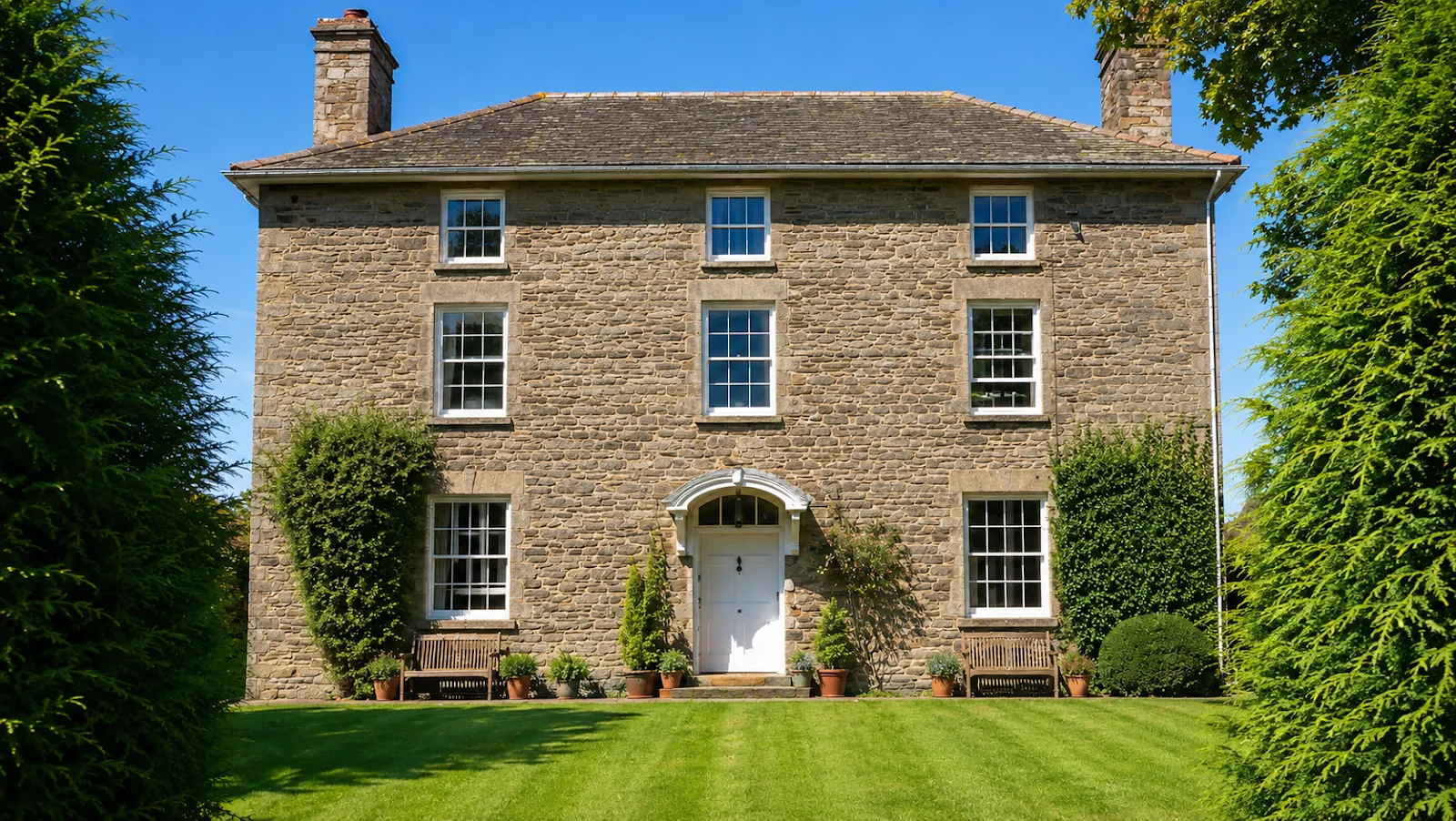 Sash windows on a stone house